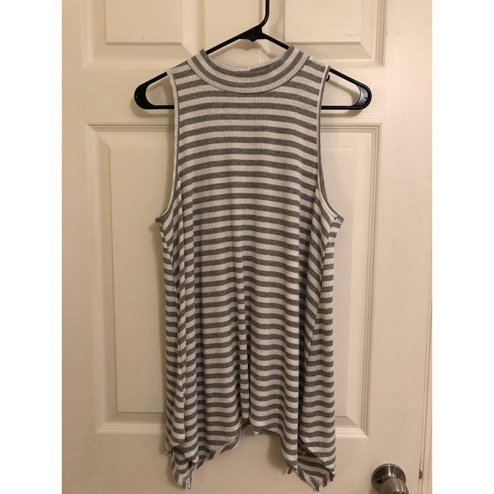 Striped drapy high neck tank top